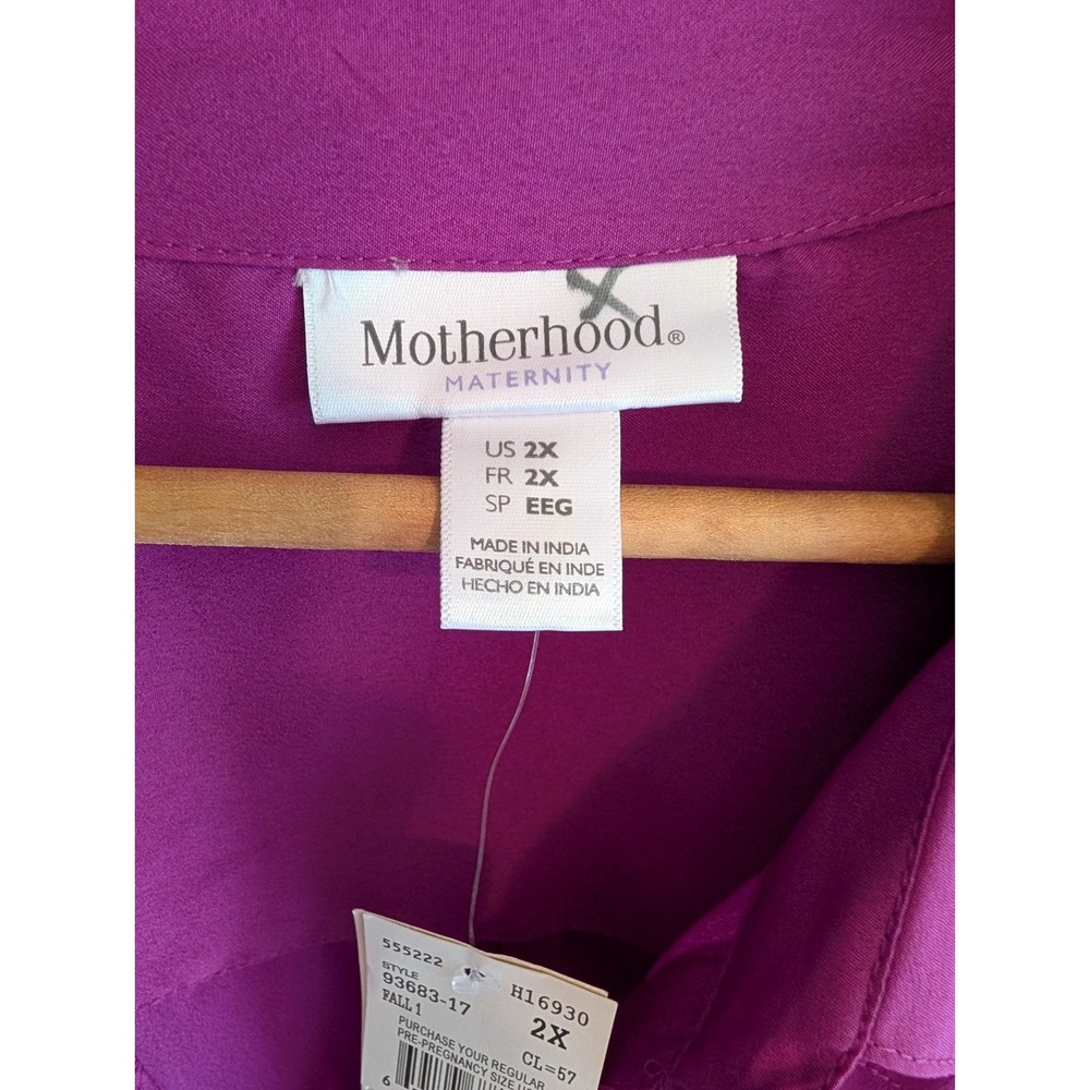 Motherhood Maternity Plus Blouse Button Up Long Sleeve Roll Tab Fuchsia Career - Picture 7 of 12